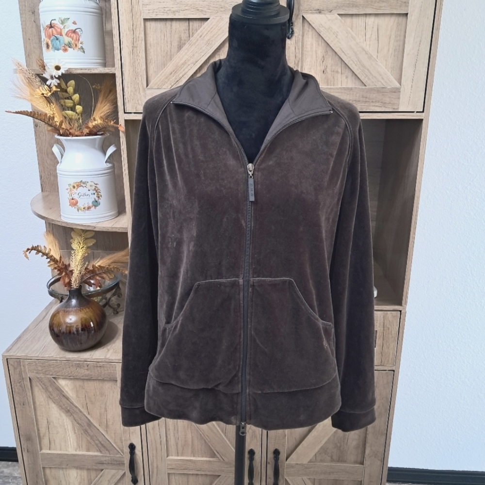 Bianca Nygard Weekend Y2K Brown Velour Zip Up Jacket Pockets Athleisure Casual